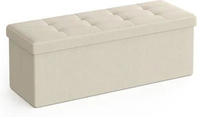 Produktbild von Faltbarer Aufbewahrungsbank, 131 Liter - Sitzbank mit Stauraum, 110 x 38 x 38 cm - Leinenoptik - Tragfähigkeit: 300 kg
