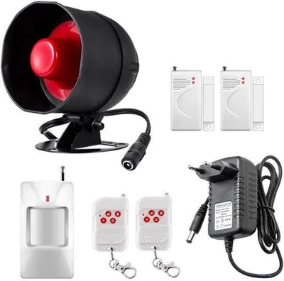Zdjęcie produktu dla System alarmowy do domu, zestaw 7-elementowy, o głośności 115 dB, zawierający czujnik ruchu, czujniki drzwi i okien oraz system alarmowy z pilotem