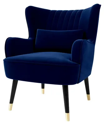 Produktbild von Samt Sessel, Moderner Relaxsessel mit Holzbeinen, Loungesessel mit Armlehnen, Ohrensessel für Wohnzimmer und Schlafzimmer (Blau, Ohne Fußhocker)