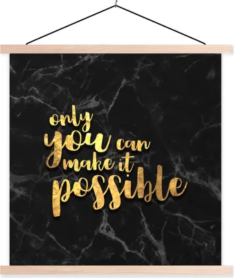 Produktbild von MuchoWow® Textilposter Zitat - Motivation - Marmor - Gold 120x120 cm mit holzfarbenen Rahmen - Textil-Poster
