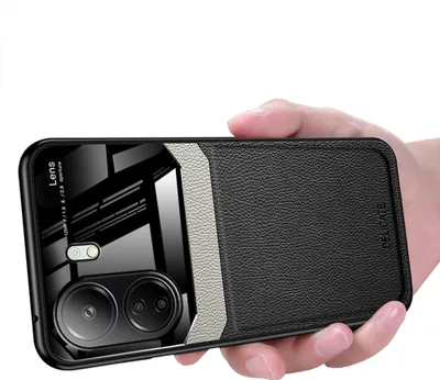 Produktbild von Galaxy S24 Hülle, TPU Anti-rutsch Leder Glas Len Hybrid Schutzhülle für Xiaomi Redmi 13C /Poco C65 Schwarz