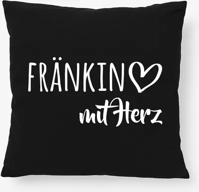 Produktbild von Huuraa Kissen Fränkin mit Herz 40x40cm mit Füllung Black Baumwolle Dekokissen Geschenkidee