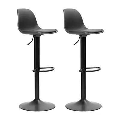 Produktbild von FURNIFY® 2er Set Barhocker RUNDA Barstuhl aus Kunstleder | Höhenverstellbar, drehbar, mit Rückenlehne, stabile Basis | Schwarz