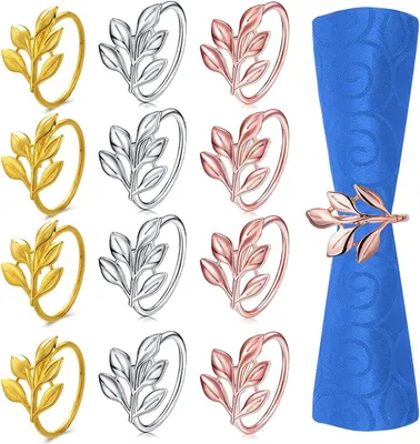 Produktbild von 12 durchbrochene Serviettenringe aus Gold-/Silberblatt, für festliche Bankette, Weihnachten, Hochzeiten und Partys