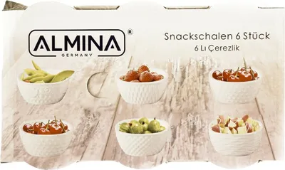 Zdjęcie produktu dla Almina zestaw 6 porcelanowych miseczek na przekąski Miseczka do serwowania z wzorem biała 200 ml motyw 4