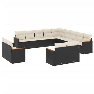 Produktbild von 13-tlg. Garten-Sofagarnitur mit Kissen Schwarz Poly Rattan