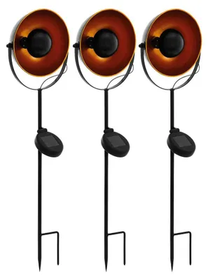 Produktbild von 3er Set LED Solarleuchte, Erdspieß, schwarz-orange, H 61 cm