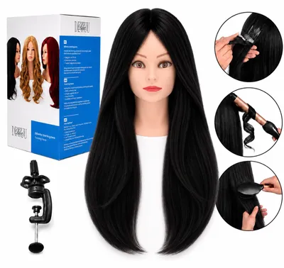 Image de Mannequin tête à coiffer professionnel cheveux naturels 55 cm avec trépied, Image générée par une IA