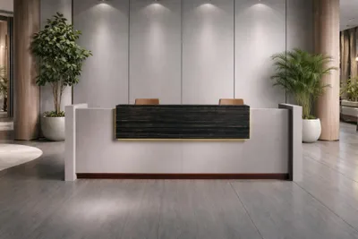 Immagine prodotto di Moderno bancone della reception grigio - Esclusivi mobili in legno per lo studio
