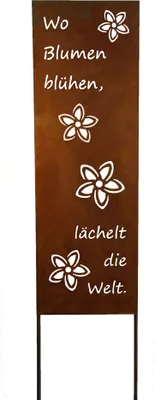 Produktbild von Schild Spruchtafel Gartenschild Edelrost rostige Gartendeko 115cm Edelrost Wo Blumen blühen lächelt die Welt
