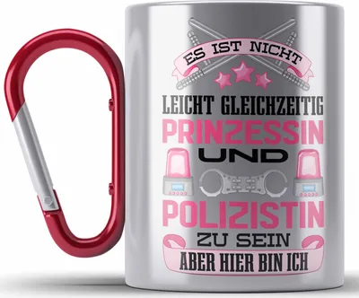 Produktbild von Trendation - Polizistin Geschenk Edelstahl Tasse Karabiner mit Spruch Geschenke Polizei Frauen Lustig Blaulichtmilieu (Rot)