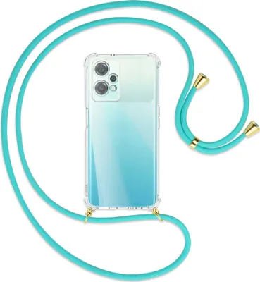 Produktbild von Handykette Backcover-Schutzhülle mit Band (Metall goldfarben) für OnePlus Nord CE 2 Lite 5G (CPH2381) - türkis