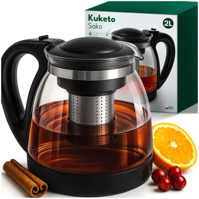 Obrázek produktu pro Kuketo Sako | Skleněná konvice se sítkem 2 l – žáruvzdorné sklo – nerezový filtr – na čaj, kávu a bylinky