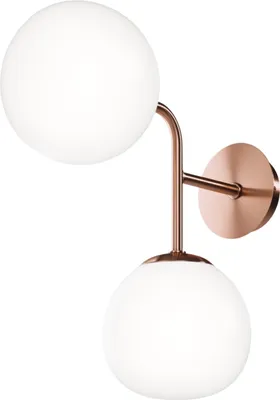 Image de Applique murale en cuivre avec boule de verre blanche, 2 lampes, dimmable, max. 2x40 W