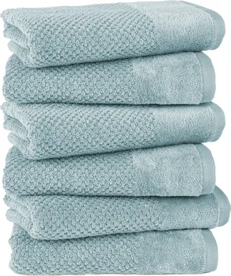 Produktbild von Pure Label 6-TLG Handtücher Set mit Aufhängeschlaufen aus Baumwolle, saugstark und weich | 6er Pack Handtücher 50x100 cm aus Baumwolle, Blau-Türkis
