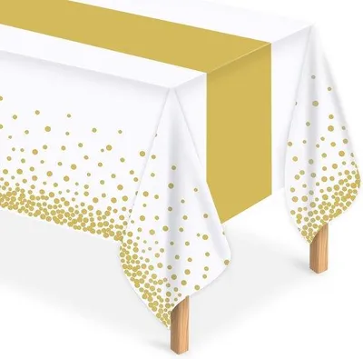Immagine prodotto di Tovaglia da tavola impermeabile, 4 pezzi, dorata, 137 x 274 cm, per tendoni da birra, feste, Natale, matrimoni