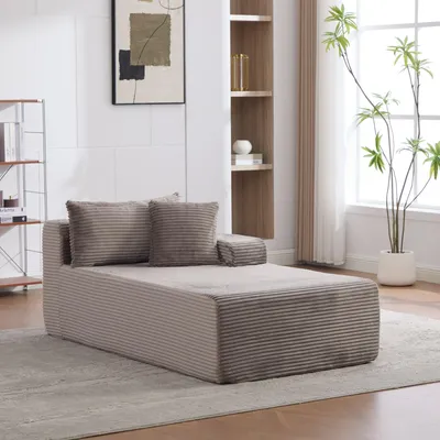 Obrázek produktu pro MODFU Relaxační pohovka Rozkládací postel s lenoškou, měkké čalounění, 1místná pohovka, šedá, pravé opěradlo, chenille, čalouněný nábytek do obývacího pokoje