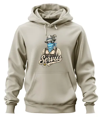 Produktbild von Servus Bayern Lederhose Tracht Wiesn  Dirndl Hoodie Kapuzenpullover, Natur, XL