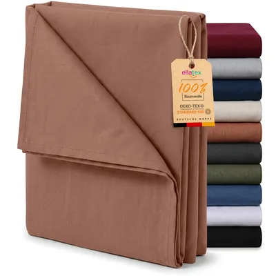 Produktbild von EllaTex Renforcé Bettlaken ohne Gummizug 140x200 Baumwolle – weiches Haustuch & Betttuch, Farbe: Bronze