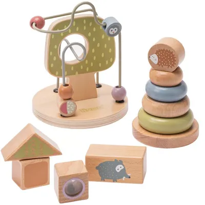 Produktbild von howa Motorikspielzeug Motorikschleife Stapelturm Stapelspielzeug Holzbausteine 'little woods' aus Holz Babyspielzeug ab 1 Jahr  6028