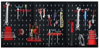 Productafbeelding van Gereedschapswand, 120 x 60 x 2 cm, inclusief een set van 17 haken, ideaal voor het organiseren van gereedschap in de werkplaats