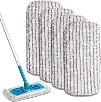 Immagine prodotto di Confezione da 4 ricambi riutilizzabili in microfibra per mop, testina per pulizia a secco e a umido, lavabili, per pavimenti duri