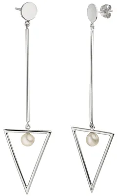 Produktbild von Ohrhänger Dreieck Süßwasser-Perlen weiß 925 Silber Ohrringe Ohrschmuck Damen