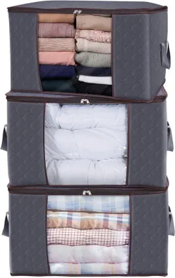 Produktbild von Famanu Aufbewahrungstaschen Set 3 Stück 90L - Grau mit transparentem Fenster