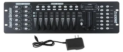 Zdjęcie produktu dla Pulpit sterujący oświetleniem DMX512 - 192 kanałów DMX - 16 kanałów - zasilanie AC 90–240V - do użytku na scenie, dla DJ-ów i w klubach - kolor czarny