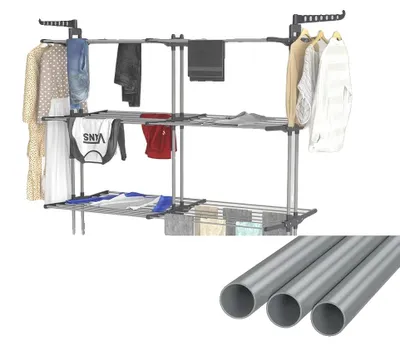 Imagen del producto de Perchero para ropa, altura de 176 cm, longitud de 200,5 cm, base de 150 cm, con cuatro niveles y diseño de secado ajustable