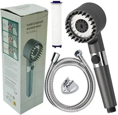 Produktbild von Duschkopf mit Schlauch, Duschbrause mit Filter, 3 Wasserstrahlarten, Massagefunktion und mit Stopptaste