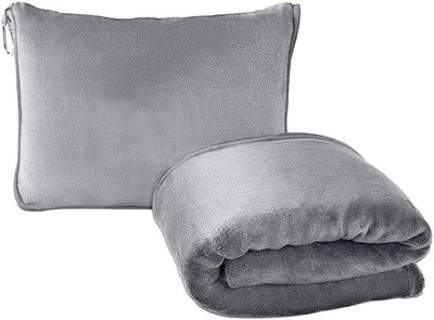 Produktbild von Reise-Decke 2-in-1 - Ultraleicht - Flugzeug-Decke - Umformbare Kissen - Reisekissen mit Reisebeutel - 230GSM Flanell