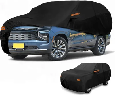 Image de Housse De Voiture šŠtanche Toutes Saisons Pour Usage ExtšŠrieur, Protection Anti-Uv, Soleil Et Pluie, Couverture Complššte Pour Chevrolet Tahoe Noire Avec Bandes RšŠflšŠchissantes