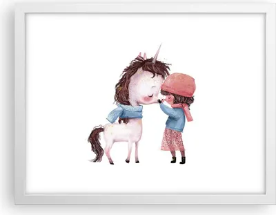 Produktbild von Gerahmtes Poster - Weißer Rahmen - Einhorn Mädchen Kinder - 40x30 cm - Wand Bild - Wanddeko - Wandbilder - Kunstposter - Wandposter - Bilderrahmen - Bilder - Kunstdruck - P2WAA40x30-4733