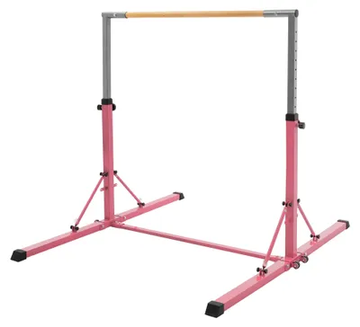 Obrázek produktu pro Hauki Gymnastics Turnreck, růžová, skládací gymnastická hrazda, dětská hrazda výškově nastavitelná 95,5–150 cm, dřevo/ocel, tréninkové nářadí pro vnitřní i venkovní použití