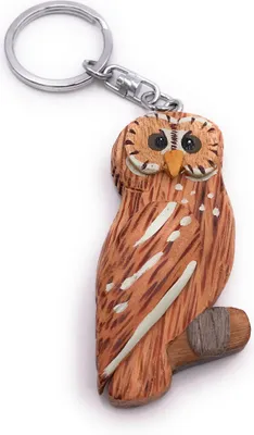Produktbild von Onwomania Schlüsselanhänger aus Holz Schleiereule Eule Vogel Kauz Uhu Tier Wald Anhänger Charm