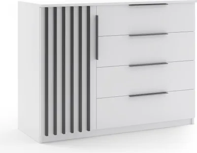 Produktbild von Atena Kommode mit Lamellen - Loft-Stil - 120 x 48 x 89 cm - Gehäuse Weiß, Fronten Weiß, Lamellen Schwarz