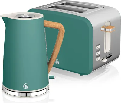 Produktbild von SWAN STP2090GRENEU Set Frühstückskocher, kabellos, 1,7L Toaster Breitschlitz 2 Nordic grün Grün