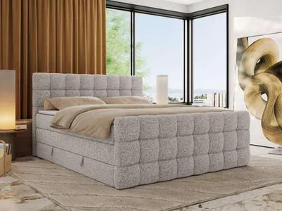 Produktbild von MKS MEBLE Boxspringbett mit Stauraum ALTIVO KING DUO 200x200 Bett mit Fußteil Multipocket-Matratze H3 Polsterbett für das Schlafzimmer - Hellgrau Strukture