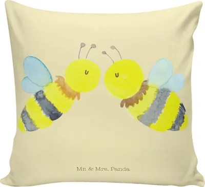 Produktbild von Mr. & Mrs. Panda Kissen 40x40 Biene Liebe - Gelb Pastell - Geschenk, Polsterkissen, Polster, Sofa, Sofakissen, für