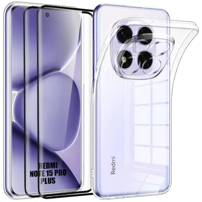 Image de Coque + 2 Verres Trempés pour Xiaomi Redmi Note 15 Pro Plus 5G, Silicone Transparent Anti-Rayures