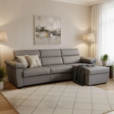 Immagine prodotto di Priverno - Divano Letto con Penisola, 285x160 cm Grigio, Sfoderabile Italy