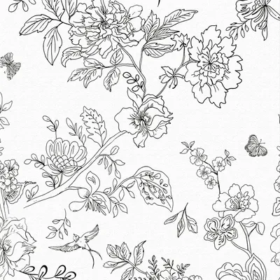 Imagen del producto de Papel tapiz autoadhesivo, diseño de flores en blanco y , 44 x 1000 cm, para paredes