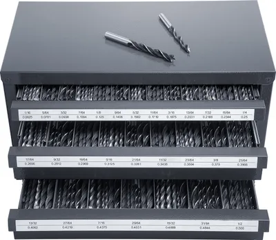Image de SucceBuy Armoire de distribution d'embouts de perçage, organisateur à trois tiroirs pour 1/16 "à 1/2", armoire en acier avec étiquettes, empilable pour le stockage des embouts de perçage