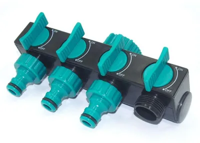 Produktbild von 4-Wege-Gartenschlauchverteiler mit Hahnadapter und Durchflussregelung