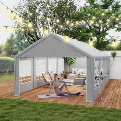 Produktbild von YZNAHRE Pavillon Partyzelt 4x8 m mit 6 Abnehmbaren Seitenwänden Wasserdicht Stabil Winterfest Sonnenschutz Gartenpavillon Party Zelt Gartenzelt, Grau