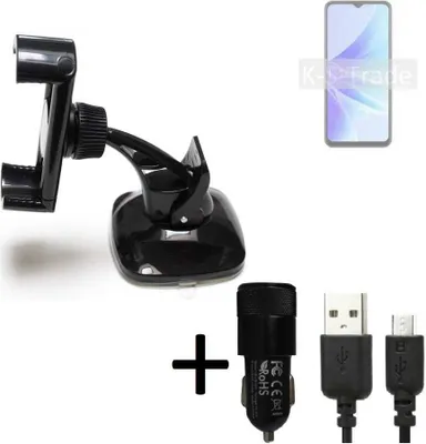 Produktbild von K-S-Trade Halterung kompatibel mit Oppo A77s Windschutzscheibe / Armaturenbrett + LADEGERÄT mit Mico USB Kabel Autohalterung KFZ Halter