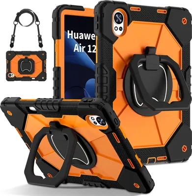 Produktbild von Hülle für Huawei MatePad Air (2024) 12.0 Zoll Robuste Tragbare Schutzhülle mit Ständer, Handgurt und Schultergurt Schwarz Orange