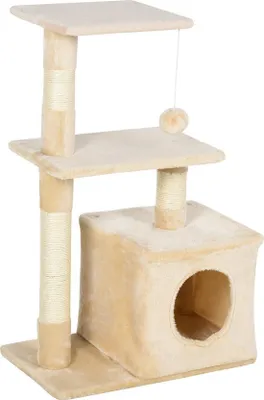 Image de Pawhut PawHut Arbre à chat en sisal avec jouets pour chats Peluche beige, hauteur 80 cm D30-285