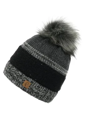 Produktbild von Faera Warme Beanie Strickmütze mit Bommel Fleece Innenfutter  One Size
